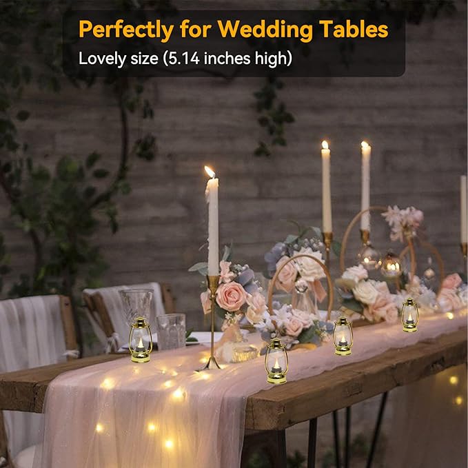 Mini Lanterns 6 Pcs LED Small Indoor Golden Decorative Outdoor Hanging Candle Lanterns Farmhouse Weddings Birthday Halloween Christmas Decorations