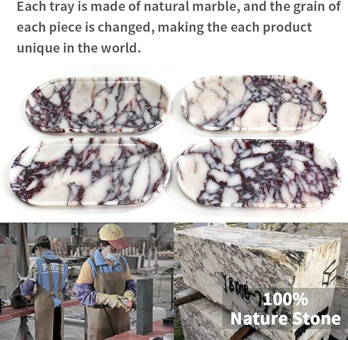 Natural Marble Tray, Coffee Table, Food, Fruit, Paper Cup, Cake Display, Coffee bar, Family Gatherings, Seasonal Holiday Decoration Tray(Viola-oval-11 x5 x0.7)