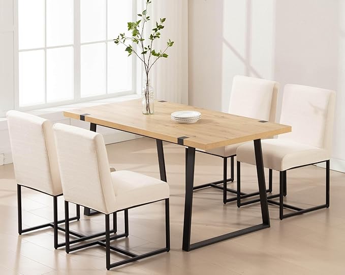 VESCASA Upholstered Dining Chairs Set of 2 with Removable Chair Cover, Mid Century Modern Padded Chair with Black Metal Frame for Restaurant, Dining Room, Kitchen, Linen Cream