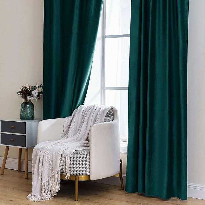 MIULEE Velvet Curtains 90 inches 2 Panels Luxury Blackout Curtains for Bedroom Living Room Thermal Insulated Home Decor Super Soft Elegant Christmas Window Drapes Rod Pocket & Back Tab, Emerald Green