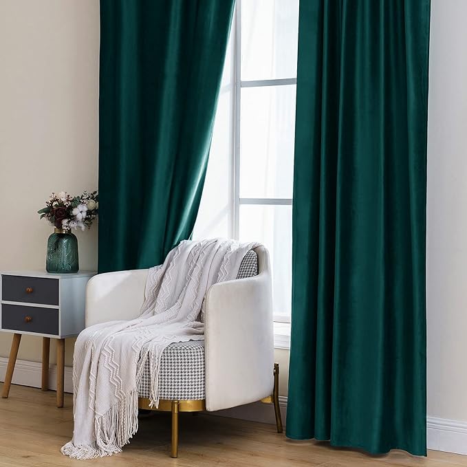 MIULEE Velvet Curtains 84 inches 2 Panels - Luxury Blackout Curtains for Bedroom Living Room Thermal Insulated Home Christmas Decor Super Soft Window Drapes Rod Pocket & Back Tab, Emerald Green