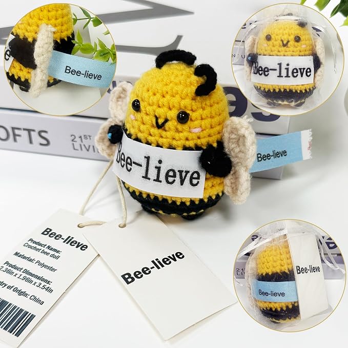 LEJIAJINW Emotional Crochet Easter Bee Gifts for Women Mom Mothers Day Grandma Sister Friend Coworker Female Affiramation Cheer Up Gifts for Her Birthday White Elephant