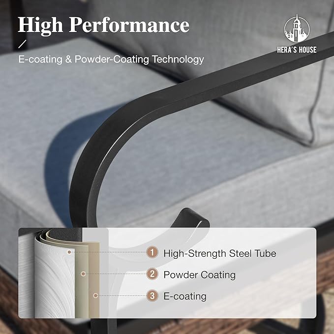 HERA'S HOUSE 4 Piece Patio Furniture Set with 56" Fire Pit Table, 2 x Swivel Cushioned Chair, 1 x 3-Seat Sofa, 5-Seats Outdoor Conversation Set for Lawn Garden Deck, Grey