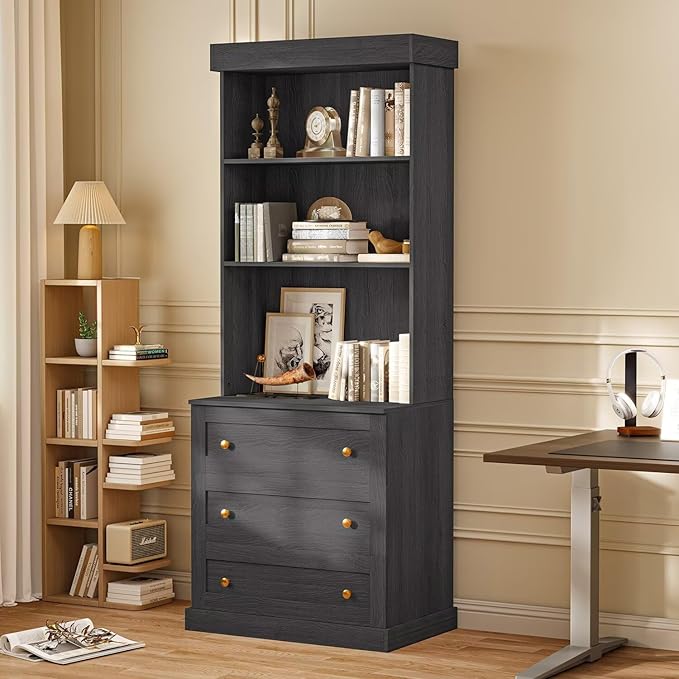 Vyre 71" Farmhouse Kitchen Pantry Cabinet Set of 2, Black Freestanding Coffee Bar Hutch with Drawers & Adjustable Shelves, Large Storage Cabinet with Microwave Stand for Living Room & Kitchen
