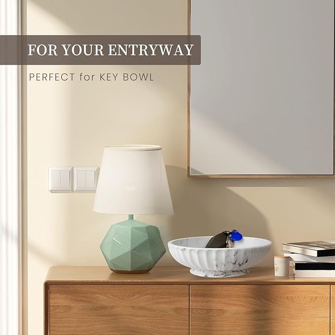 Large Decorative Bowl,Modern Handicraft Bowl for Home Decor,Decorative Fruit Bowl for Kitchen Counter,Key Bowl for Entryway Table - White Marble Design