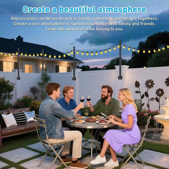 6 Pack String Light Poles,2.8Ft Metal Poles for Outdoor String Lights,Outdoor Light Poles with Post,Poles/Stand for Outside,Patio,Deck,Backyard,Garden Wedding,Party