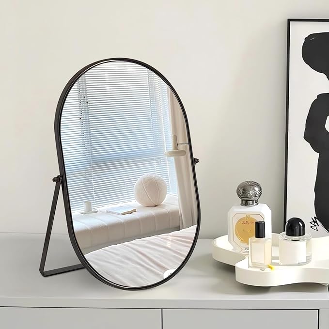 Makeup Mirror Portable Vanity Tabletop Mirrors with Metal Frame Desk Table Mirror with 90°Adjust Rotate Good for Bedroom Bathroom Dressing Room