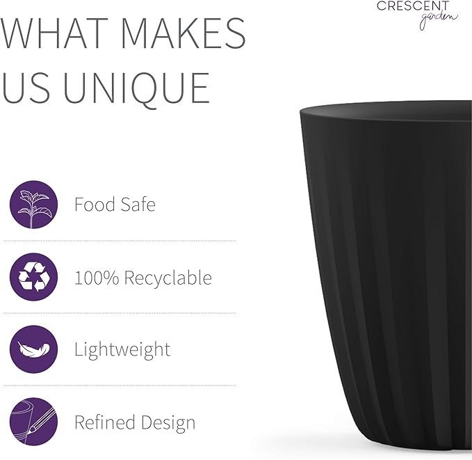 Crescent Garden Pleat Modern Decorative Planter, Indoor/Outdoor Pot, Resin Plant Pot with Drain Hole - 27" W x 27" H (Caviar Black)