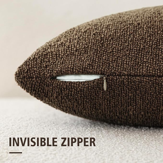 Foindtower Pack of 2 Textured Boucle Throw Pillow Covers Accent Solid Decorative Lumbar Pillow Cases Cozy Couch Cushion Case for Chair Sofa Bedroom Living Room Home Decor 12x20 Inch Chocolate