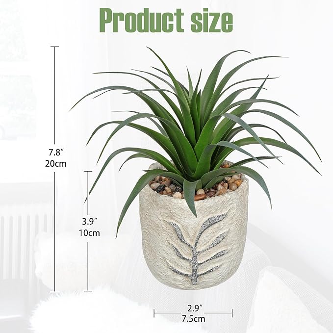 Hollyone 2 Pack Small Artificial Succulents Plants Potted Fake Spiked Succulent Plant in Rustic Pot Mini Faux Plant Agave Aloe Plant Indoor for Office Desk Farmhouse Home Table Shelf Boho Decor