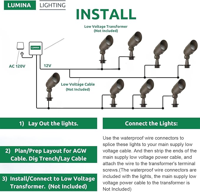 Lumina Lighting® 4W Landscape Lighting 12V Landscape Lights Low Voltage Landscape Spotlights Warm White Waterproof Outdoor Replaceable LED Bulb for Garden, Lawn, Porch, Patio and Yard (Bronze, 2-Pack)