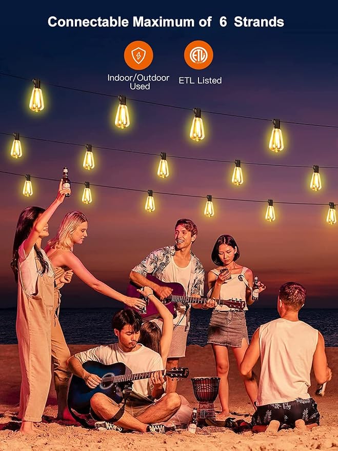 Upgraded LED Outdoor String Lights 210Ft Shatterproof Waterproof ST38 Vintage Edison Bulbs Patio Lights Energy Saving Hanging Outdoor for Christmas Porch Deck Garden Backyard Wedding Party