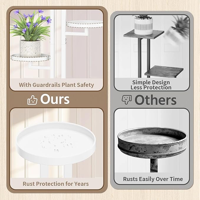 LASZOLA White 5 Tiered Plant Stand Indoors Heavy Duty Metal Rack, Sturdy Multi Level Shleving Hold Flowers, Larger House Decorate Ladder for Planting Inside Tree Herb Cactus, Wooden Base, Space Saving