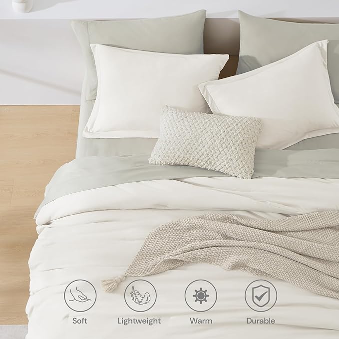 WRENSONGE Queen Comforter Set - 7 Pieces White Soft Bed in a Bag Queen with Fitted Sheet, Flat Sheet, 2 Pillow Shams, and 2 Pillowcases- Warm Bedding Sets for All Season