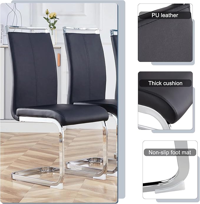 Glass Dining Table Set for 6,7 Piece Dining Table Set, Tempered Glass Table Top and Modern Design MDF Base with 6 PU Leather Ergonomic Dining Chairs