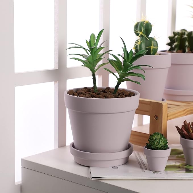 Terra Cotta Pots with Saucer- 6-Pack Large Terracotta Pot Clay Pots 5.5'' Clay Ceramic Pottery Planter Cactus Flower Pots Succulent Pot with Drainage Hole- for Plants,Crafts terra cotta planter(Pink)