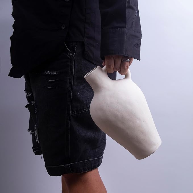 White Ceramic Vase BlossoME 12”H Large Pottery for Flowers Pampas Grass,Boho Modern Rustic Farmhouse Decoration for Livingroom Bedroom Kitchen Entryway Console Table Countertop Shelves