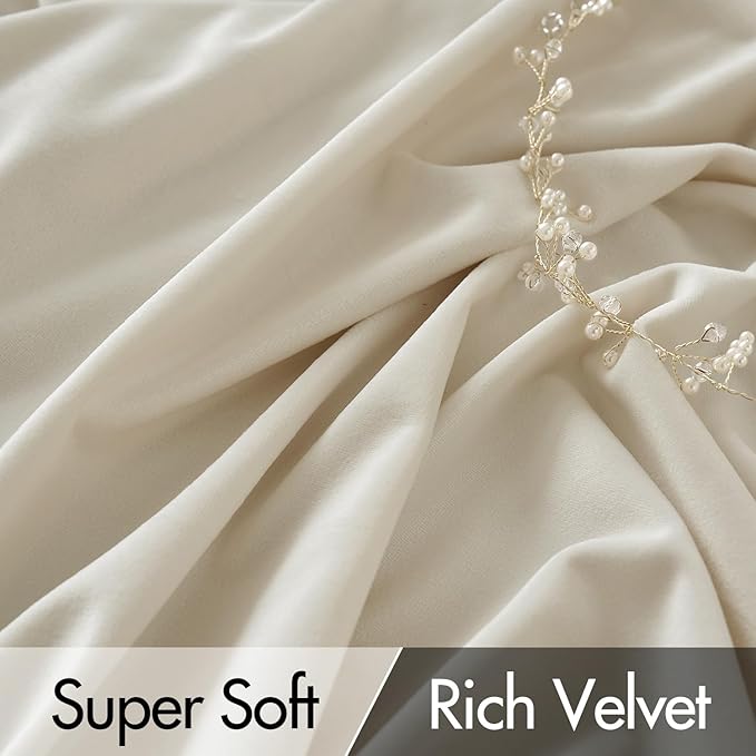 MIULEE Cream Beige Velvet Curtains 84 inches Long 2 Panels - Luxury Pinch Pleated Room Darkening Window Drapes for Bedroom Living Room Thermal Insulated Super Soft, Back Tab Rod Pocket Elegant Decor