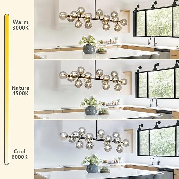 Mid Century Modern Chandelier, 39in 16-Lights Bubble Chandelier Glass Globe Pendant Light Linear Sputnik Chandeliers Light Fixtures for Dining Room, Kitchen Island