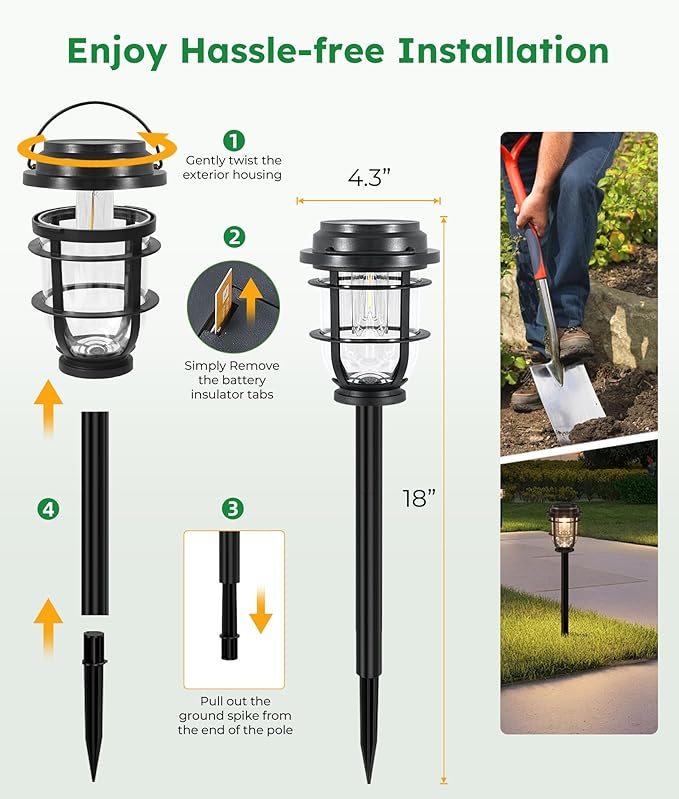 4-Pack Solar Pathway Lights, Bright Auto Garden Lights Decor - Durable Landscape Lighting for Lawn, Patio, Walkway, Driveway, Housewarming Gift Ideas