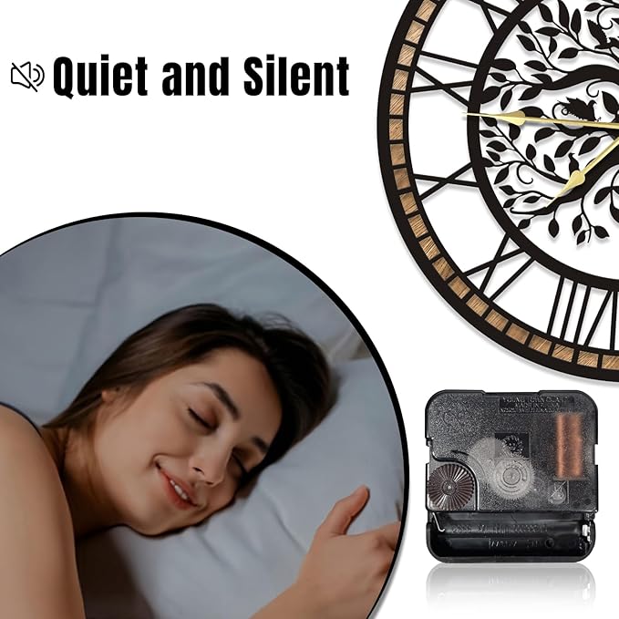 Wall Clocks for Living Room Decor - Tree of Life Big Wall Clock, Quiet and No Ticking Suitable for Wall Decor, Living Room Decoration, Kitchen Decoration (24 in)