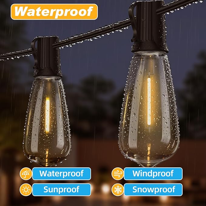 25 FT Outdoor String Lights with 13 Shatterproof Waterproof LED Edison Bulbs Connectable Hanging Patio Lights for Balcony Porch Bistro Garden Decor