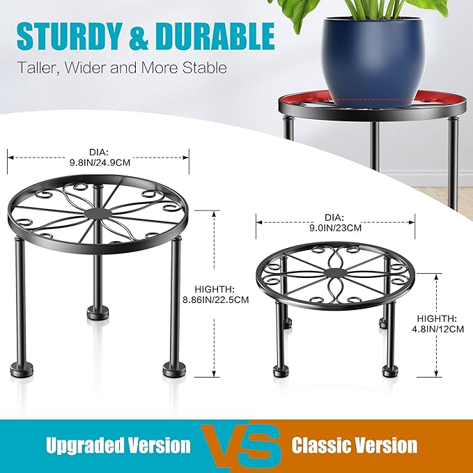 Garden Gifts Plant Lovers Gifts Black Metal Plant Stand with Anti-Slip Base Rustproof Heavy Duty Decorative Round Flower Pot Display Shelf for Indoor/Outdoor