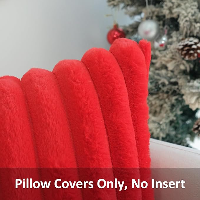 JOJUSIS Pack of 2 Faux Fur Plush Decorative Christmas Red Throw Pillow Covers Couch Cushion Case Soft Pillowcases (Red, 16 x 16-Inch)
