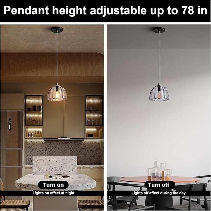 Black Crystal Hemisphere Pendant Light, Kitchen Pendant Lighting Over Island, Farmhouse Pendant Light for Indoor Kitchen Island Dining Room Living Room Bedroom Bathroom, E12 Bulb Included