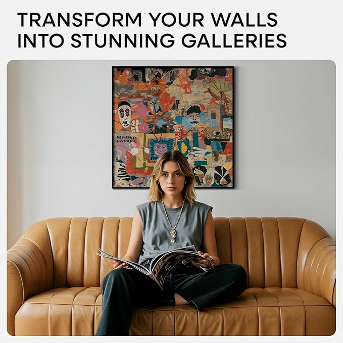 Homeforia 24x24 Picture Frame Black, High End Metal 24 x 24 Large Square Poster Frame Matted to 20 x 20 in Photo, 24by24 Thin Black Frames with Mat 20x20 inch Print, Tempered Glass, Wall Kit, Set of 3