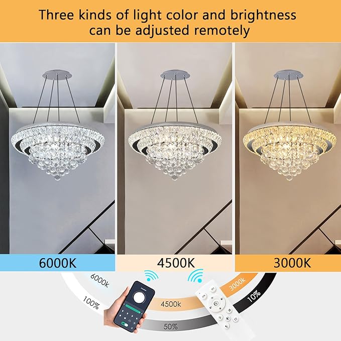 Modern Glam Crystal Chandelier Dining Room Bedroom Ceiling Lights Chandelier with Dimmable Bulbs Ceiling Lighting Fixture 23.6 Inches Silver Light