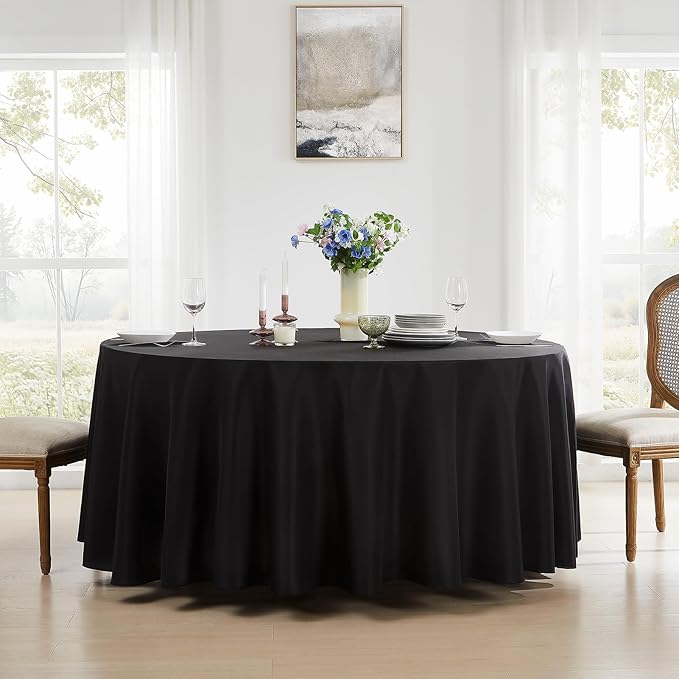 Round Tablecloth 2 Pack 120 Inch Black Tablecloths Washable Decorative Linen Polyester Table Clothes Cover for Dining Table Banquets Buffet Parties and Wedding