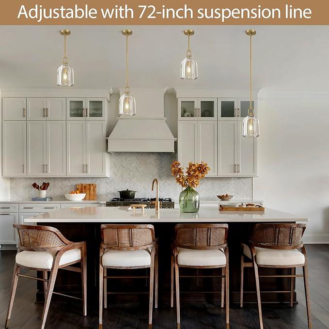 Botanist Cloche K9 Crystal Pendan Light,Modern Crystal and Brass Pendant Lights Fixture,Gold Pendant Lights Kitchen Island,Kitchen Pendant Lighting Over Island,E12 Bulb Included