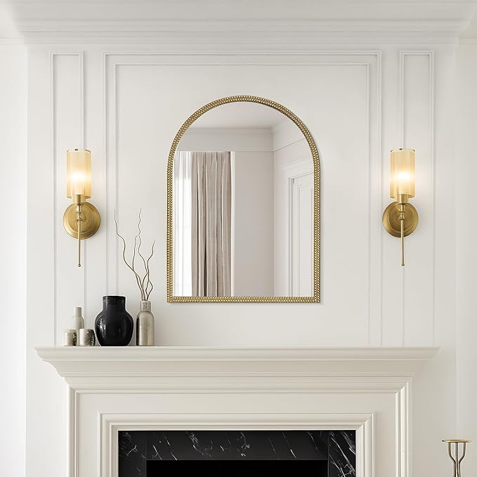 WallBeyond Gold Vintage Mirror for Vanity 22x30 Inch, Gold Antique Mirror with Ornate Beaded Frame for Bathroom, Living Room, Fireplace, Entryway