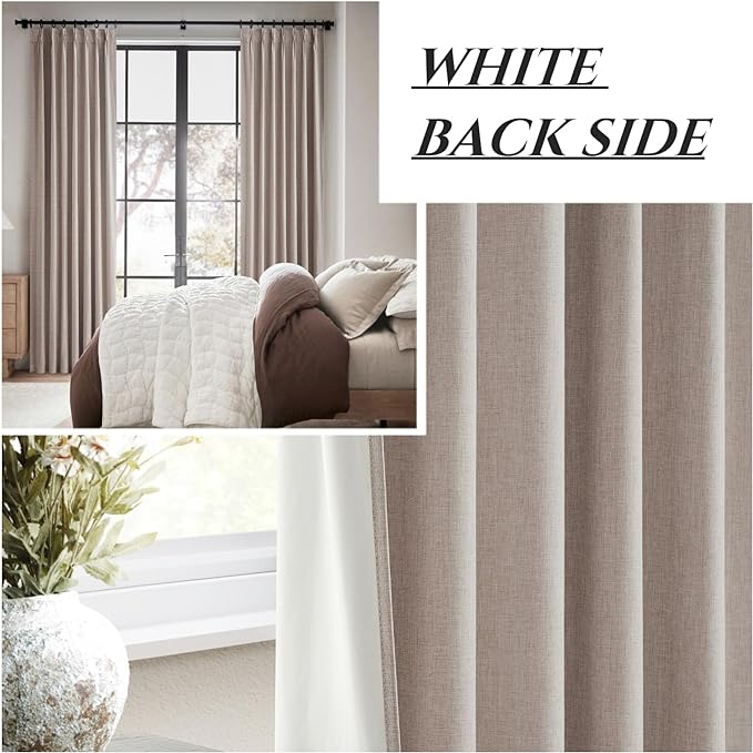 Rustic Country Curtains for Living Room Textured 90 Inch Blackout Curtains Drop Cloth Burlap Window Drapes Farmhouse Boho Linen Oatmeal 2 Panels Pinch Pleated 7-1/2ft Extra Long Heavy Insulated