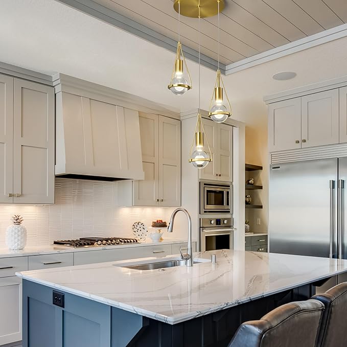 Gold Dandelion Pendant Light in Brushed Brass Finish, 3-Light Modern Crystal Kitchen Island Pendant Lighting Dimmable LED Hanging Ceiling Light Fixture for Bathroom Bedroom