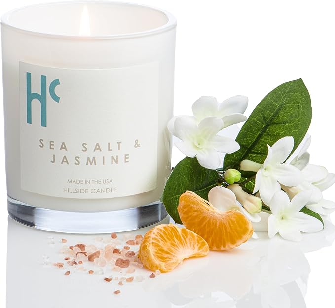 Sea Salt & Jasmine Single Wick Soy Candles, Luxury Scented Candles for Home - Up to 60 Hour Burn Time, Cruelty-Free Soy Wax Blend - Beach Fragrance, Notes of Jasmine & Sea Salt (9 oz)