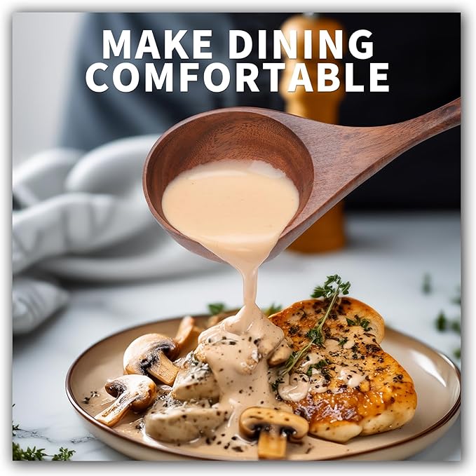 Wooden Ladle Spoon Set, 3 Size Teak Large Soup Ladel Wood Spoons for Cooking Serving Spoon Ladles Wooden Cooking Spoon Long Handle Mixing Spoon Ladle