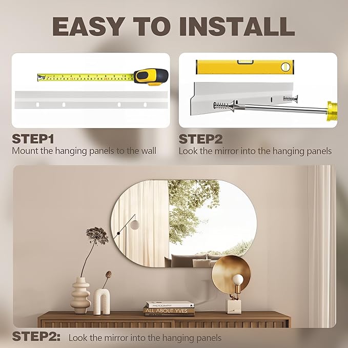 40" x 24" Frameless Mirror Wall Mirror, Modern Oval Bathroom Mirror with Polished Edge, Hang Horizontally or Vertically, for Bedroom Bathroom Livingroom Gym Entryway and More