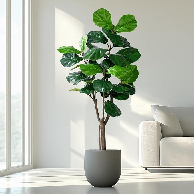 Artificial Fiddle Leaf Tree-5ft Faux Plant Fake Ficus Lyrata Tree Artificial Fig Silk Trees with Pot Floor Plants for Home Living Room Decor Indoor