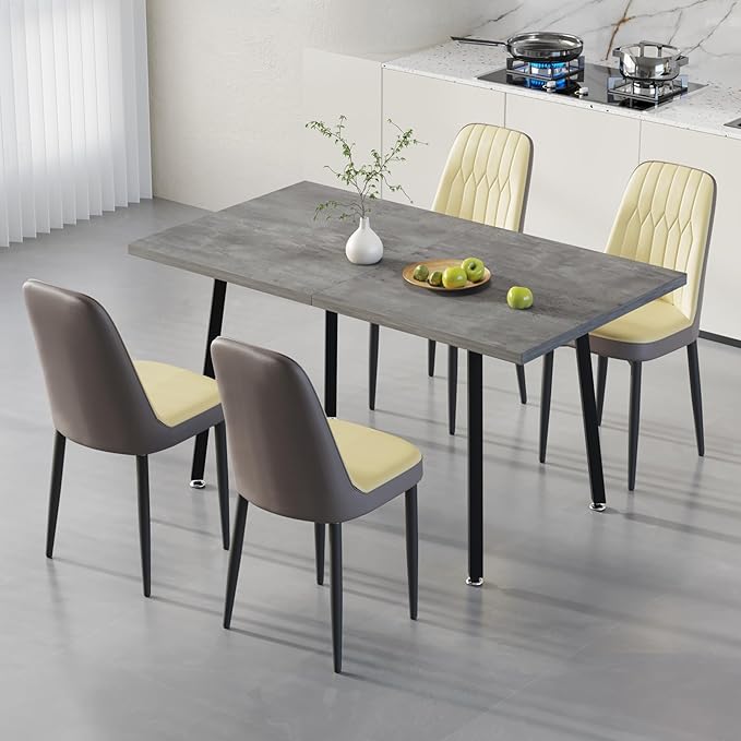 5 Piece Dining Table Set for 4-6,55-71" Extendable Dining Table Set with 4 Upholstered Chairs,Rectangle Kitchen Table Set for Small Space,Dining Room and Office,Grey