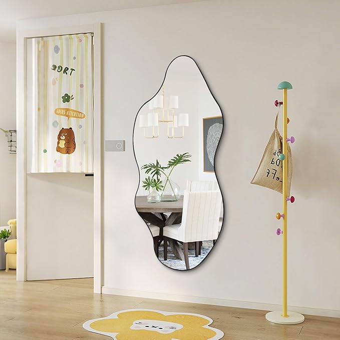 Large Irregular Mirror, Asymmetrical Full Length Mirror, 52"x25.5" Wavy Shaped Mirrors, Modern Frameless Decorative Mirrors for Dressing Living Room Bathroom Bedroom Hallway Entryway