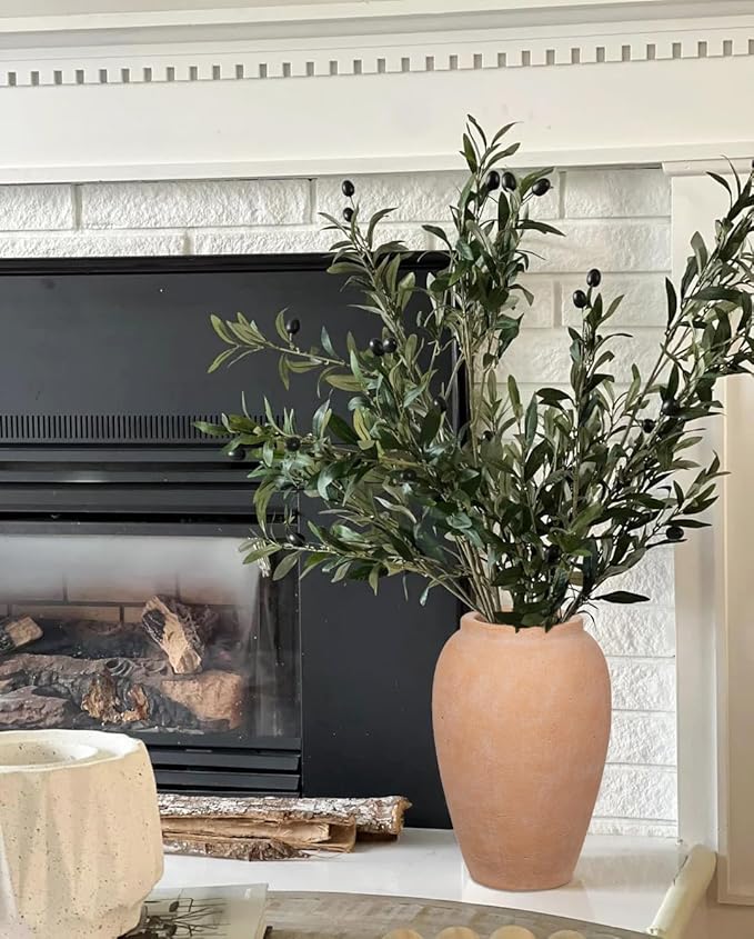 Handcrafted Flower Vase, 10.5" Tall Terracotta Vases, Vintage Rustic Ceramic Vase Décor, Wide Mouth, Matte Finish for Home Office Resto Café Decoration