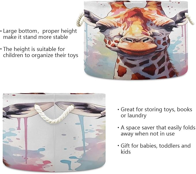 Xigua Large Cotton Rope Storage Basket - Cute Little Giraffe Baby Laundry Hamper for Blankets, Toys, and Storage