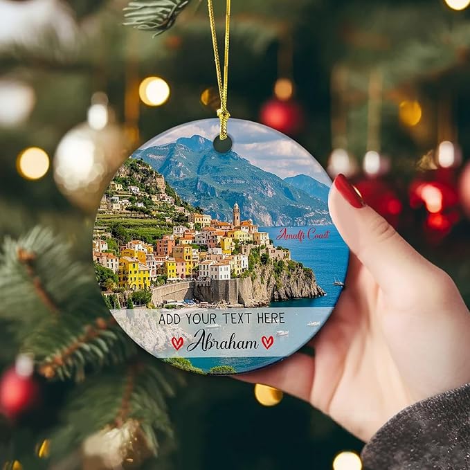 Amalfi Coast Italy Ceramic Christmas Ornament 2025, Personalized Amalfi Cityscape On The Mediterranean Xmas Ornament, Custom Text/Name Italy Trip Memories Ornaments, European Vacation Xmas Tree Decor