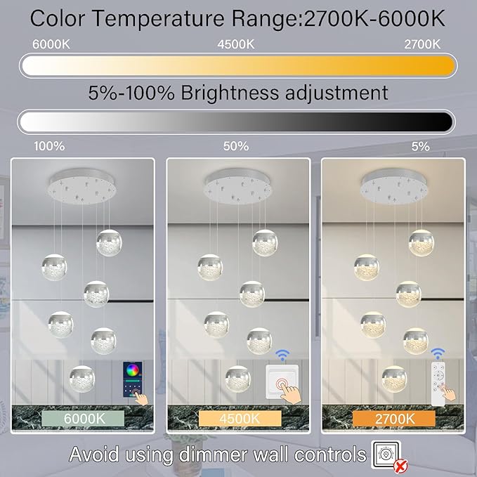 6-Lights Globe Pendant Light Modern Crystal Pendant Chandelier Chrome Globe Chandeliers for Kitchen Island, Hanging Light Fixture for Dinning Room Bedroom