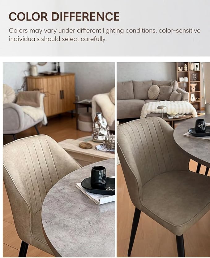 CLIPOP Faux Leather Dining Chairs Set of 4, Mid Century Modern Kitchen Chair, Upholstered Seat Leisure Side Chair with Backrests, Metal Legs for Living Room, Lounge, Guest Room, Cream