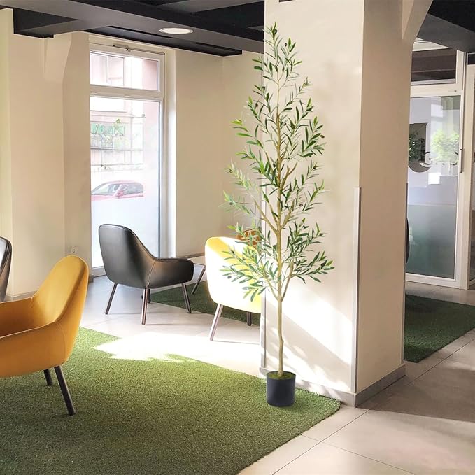 7.8ft (93”) Artificial Olive Tree, Tall Fake Olive Plant with Basket, Indoor Outdoor Faux Olive Silk Tree for Home Livingroom Office Floor Decor (Natural Green Leaves)