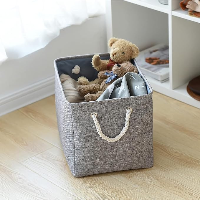 TheWarmHome Storage Basket for Organizing - 16x12x12 inch 3 Pack Fabric Storage Cubes, Cube Storage Bin for Shelves Closet Organizer Cloth Gift Toy (Grey)