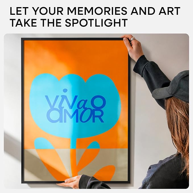 Homeforia 18x24 Poster Frame Black, High End Metal 18 x 24 Picture Frames with Mat 16 by 20 inch Photo, 18x24 Black Frame Matted to 16x20 Print, 24x18 Hanging Frame, Tempered Glass, Wall Kit, Set of 4